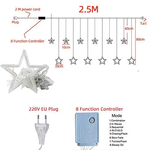 3385 12 Stars LED Curtain String Lights with 8 Flashing Modes for Home Decoration, Diwali & Wedding LED Christmas Light Indoor and Outdoor Light ,Festival Decoration (Warm White) 3385 12 Stars LED Curtain String Lights with 8 Flashing Modes for Home Decoration, Diwali & Wedding LED Christmas Light Indoor and Outdoor Light ,Festival Decoration (Warm White)